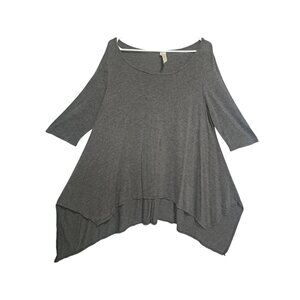 Cacia Womens 1X Charcoal Long Sleeve Asymmetric Hem Top